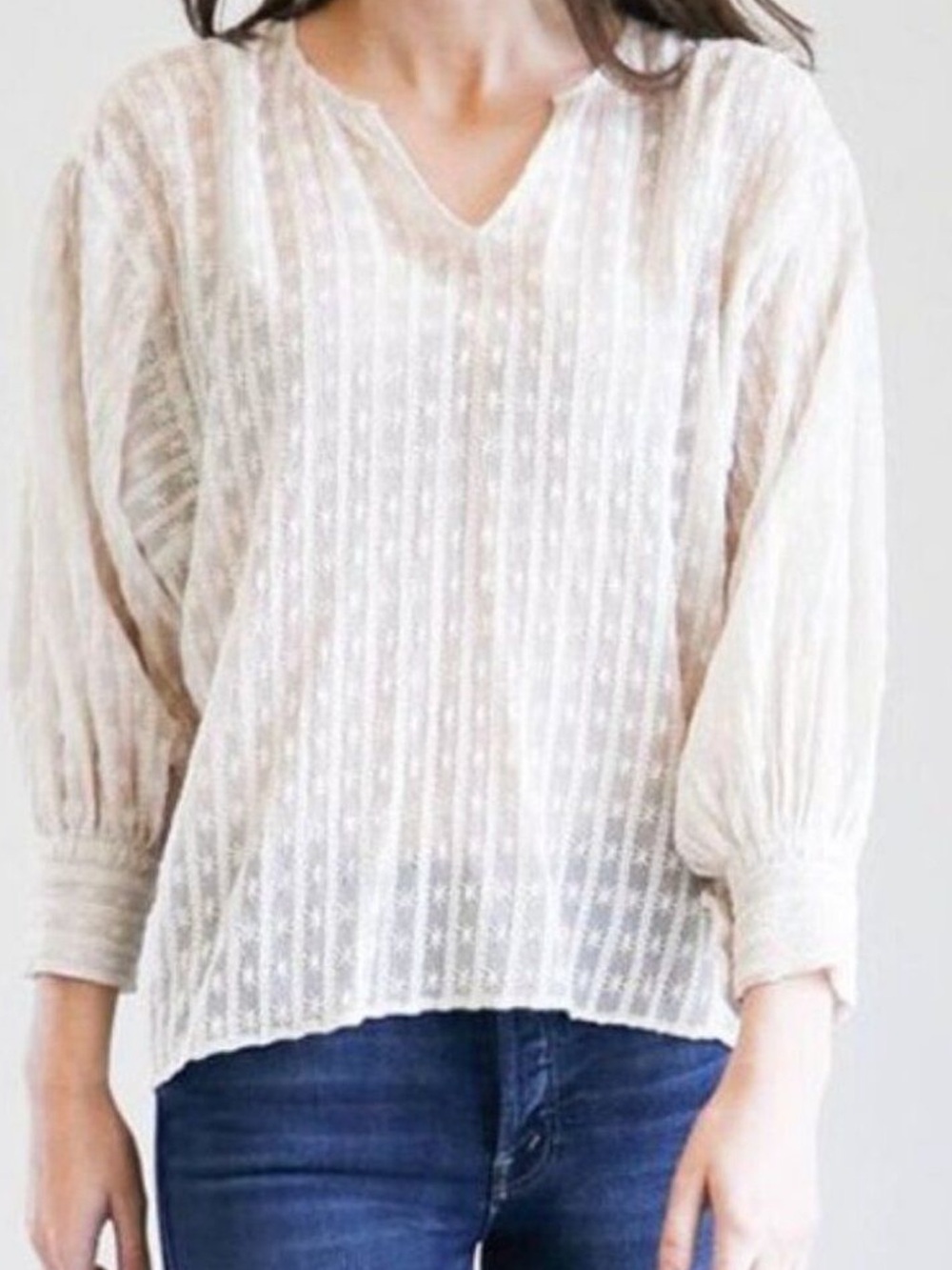 Nili Lotan Oversized Embroidered Cream Top Blouse S Preppy Career Resort Office